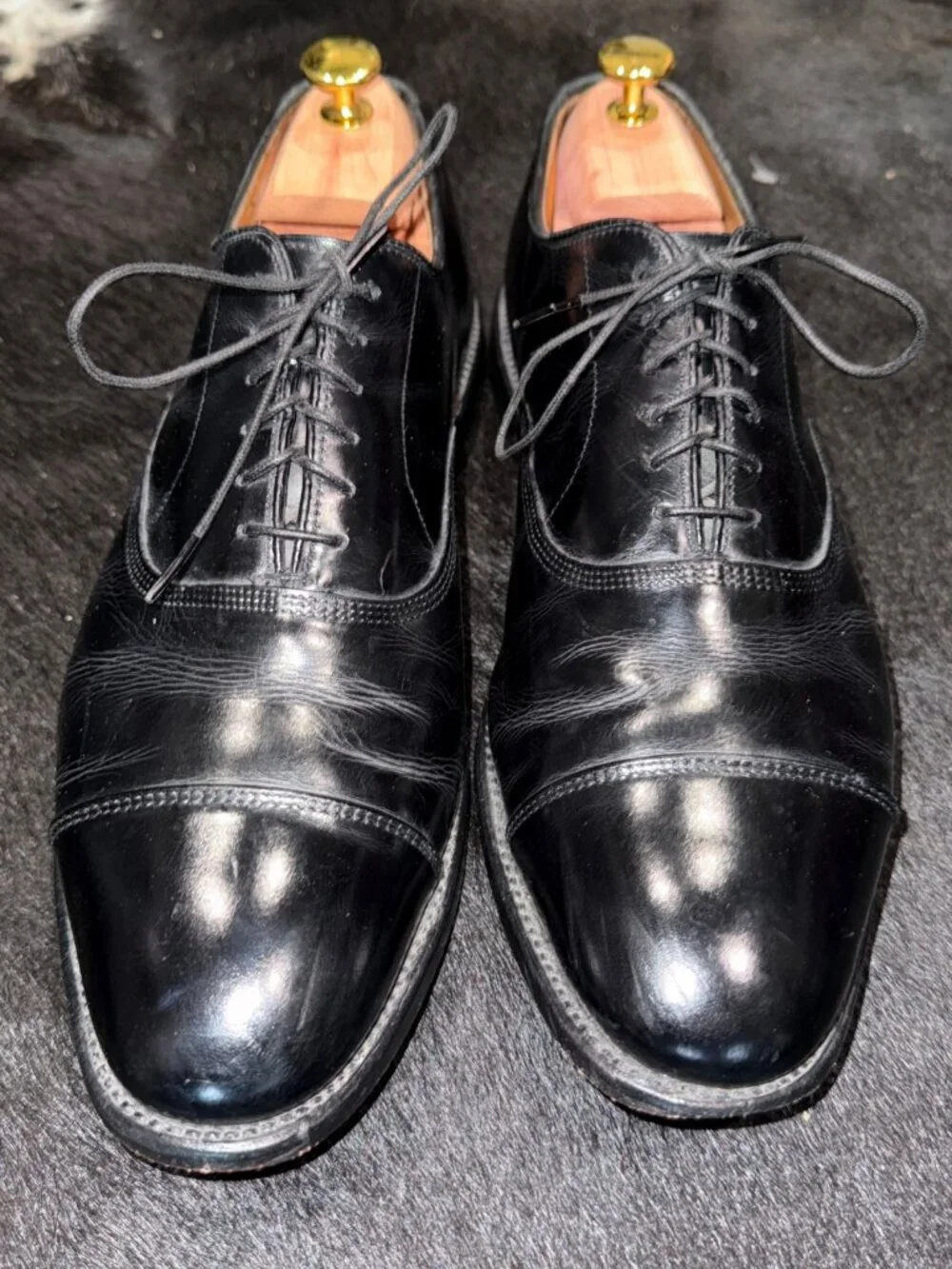 Vintage Allen Edmonds Park Avenue Mens 10D Black Leather Cap Toe Oxford Shoes